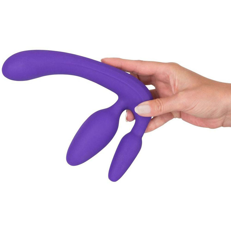 Фиолетовый безремневой страпон с двумя пробками Triple Teaser :: Купить Анонимно